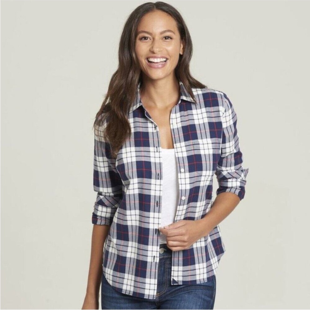 UNTUCKit Women's Button Up
Long Sleeve Shirt Citra in Blue and White Plaid Sz 4
